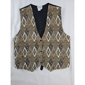Vtg Dalin Plus Beaded Pearl Vest Diamond Pattern‎ Gold Black Olive Size 2X